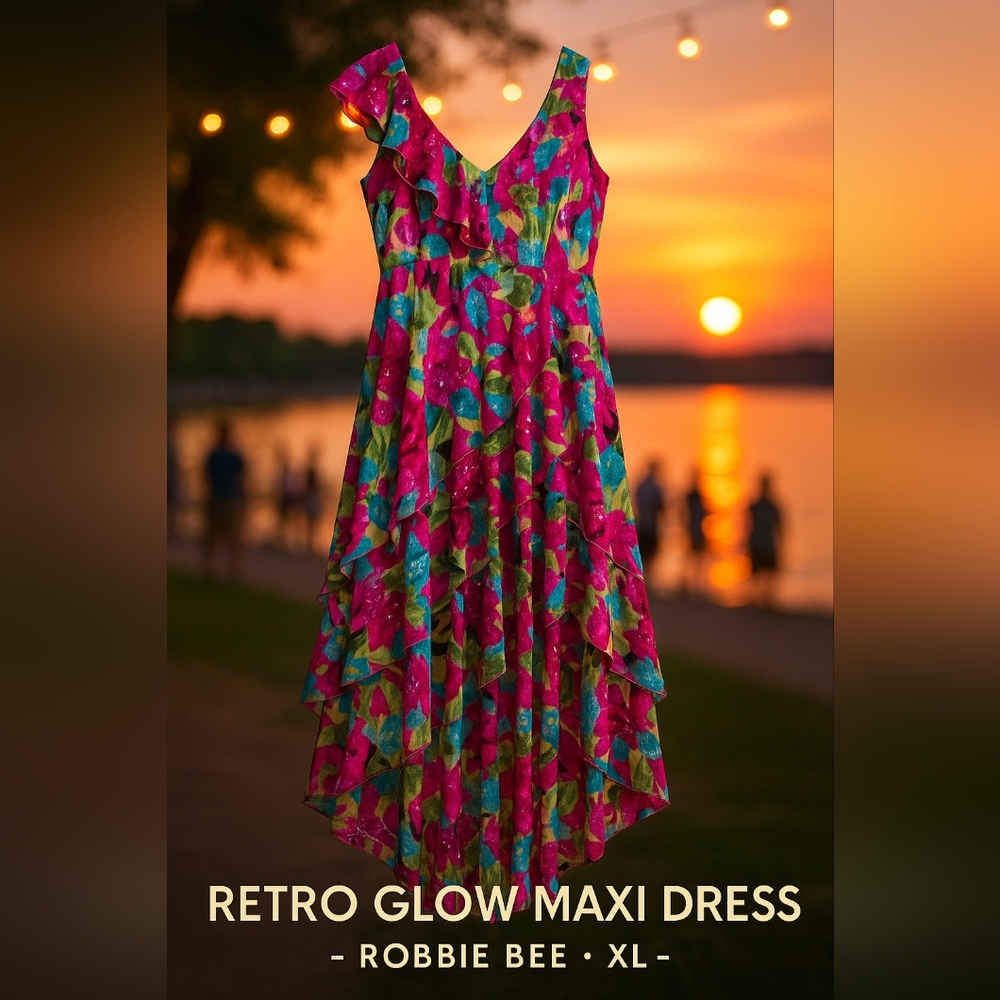Robbie Bee Maxi Vibrant Floral Dress, Size XL